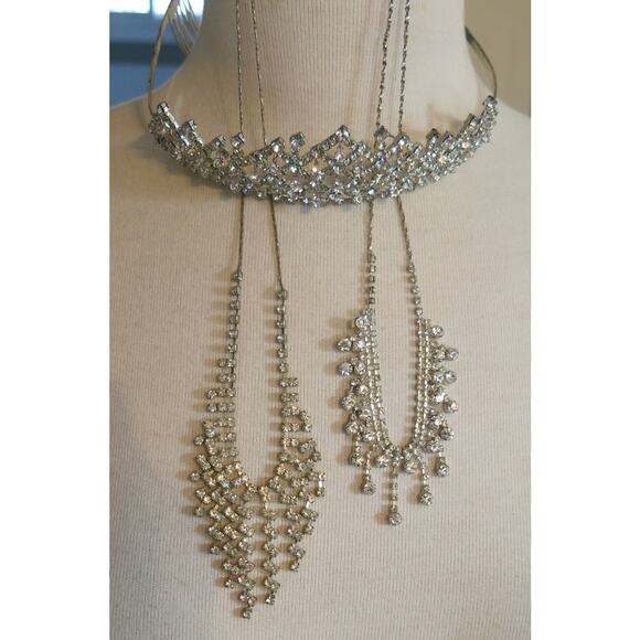 Rhinestone Jewelry Set Tiara Crown 2 Necklaces Costume Dress Up Cosplay Princess - Picture 1 of 13